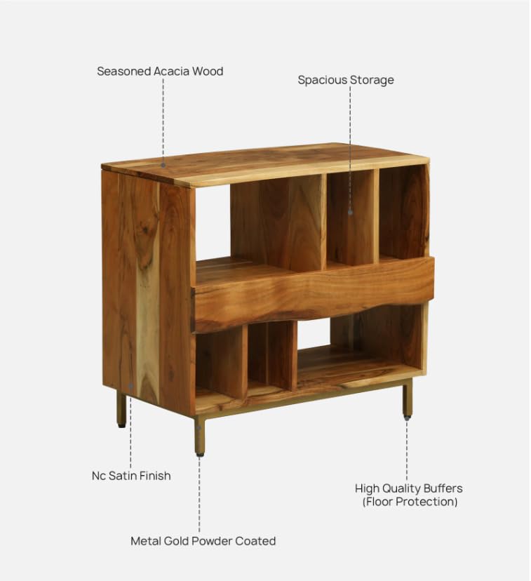 Image of Botswana Modern Bookshelf Storage for Living Room & Study | Acacia Wood, Natural Finish | Wooden Book Shelf & Open Display Racks | Modular Storage Unit for Home Office