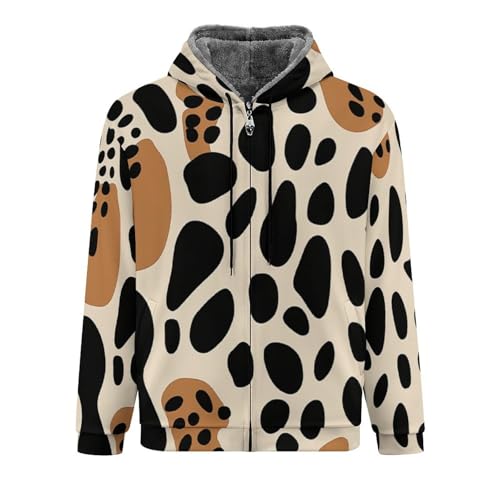 Vestes en polaire pour homme sweat à capuche épais chaud imprimé léopard marron
