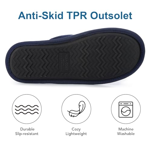 Image of VeraCosy Men's Corduroy Scuff Slippers Soft Comfy Memory Foam Non-slip Indoor House Shoes