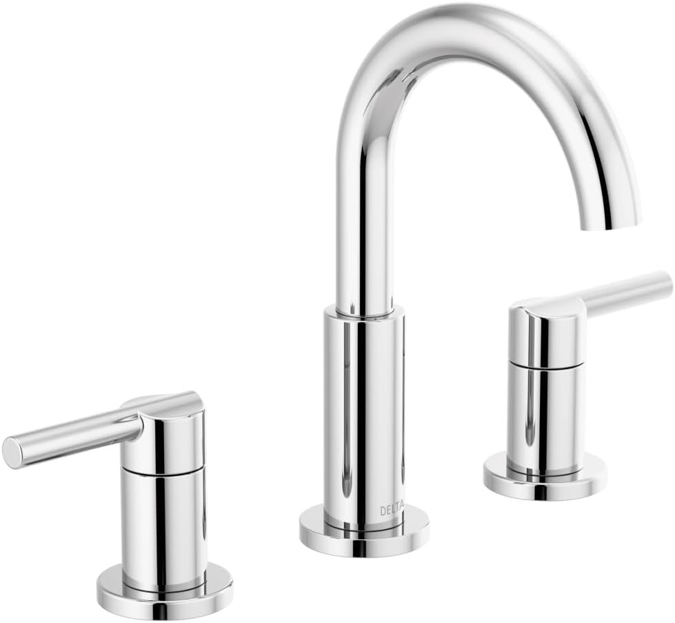 Nicoli Chrome Faucet 3 Hole, 8 Inch Widespread Bathroom Sink Faucet for Vanity, Push-Pop Drain Assembly, Chrome 35749LF