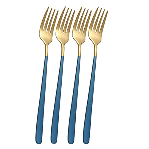 Image of YANCI Dinner Forks Set, Stainless Steel Table Forks Flatware with Colorful Handle 8 Inch Long Handle Fork for Buffet Steak Salad Cake Dessert Fruit for Home, Kitchen & Restaurant (Blue, Pack of 4)