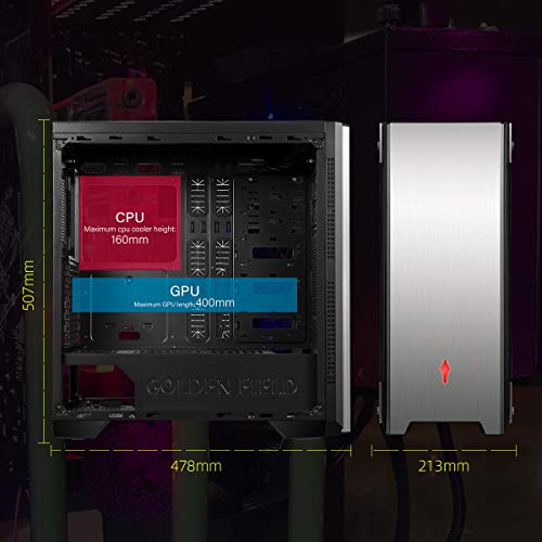 GOLDEN FIELD Z1 Computer Gaming PC ATX Case Mid Tower with Double Sides Panels Tempered Glass ATX, M-ATX, ITX