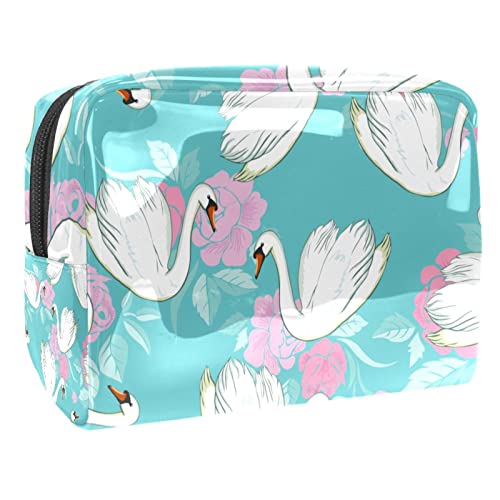 Trousse de maquillage de voyage motif cygne poétique au design imperméable