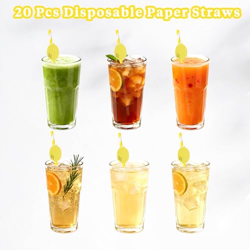 20 pitillos de papel a rayas amarillo limón miniatura 5