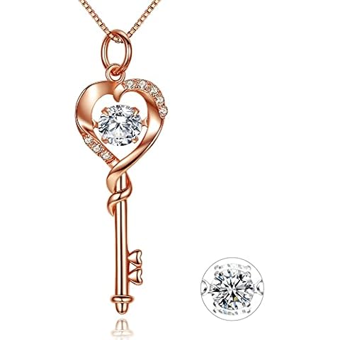 MABELLA Dancing CZ Key to Heart Sterling Silver 18K Rose Gold Plated Key Pendant Necklace,Women Jewelry Gifts for Women Cover