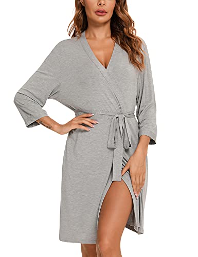 Samring Womens Robes Knee Length Lightweight Lounge Robe Bathrobe And House Robe Light Grey L #TOP1