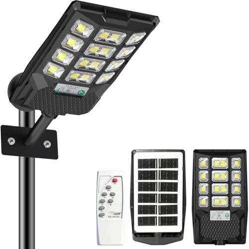 CREATESTAR Lampione Solare Led Esterno 400W, IP66 Impermeabile Faretto Stradale 6500K Lampada Stradale Solare con Sensore di Movimento Telecomando, Faro led esterno per Garage Terrazza Giardino Strada
