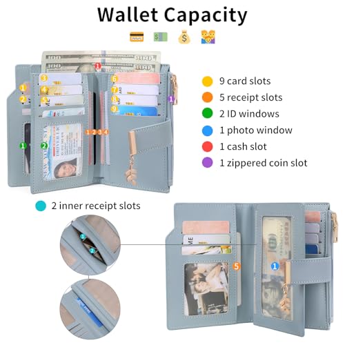 Image of SENDEFN Wallets for Women Leather RFID Blocking Credit Card Case Holder Purse Zipper Pocket with ID Window