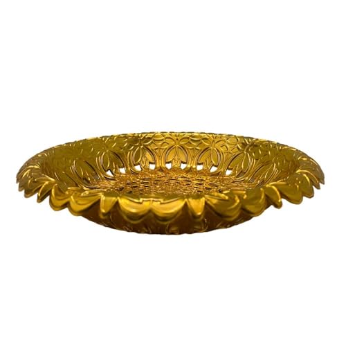 Image of SereneCorner Exquisite Golden Round Serving Tray, Multipurpose and Decorative with Sturdy Built Intricate Design, Home Use, Perfect for Gifting, Weddings, and Festive Celebrations, Gold