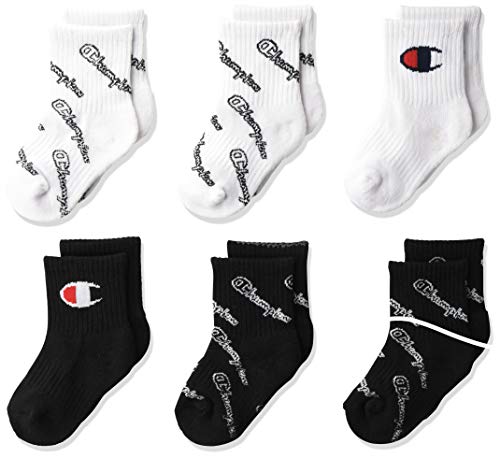 Champion Kid's 6 Pack All Over Script Crew Sock, 001, 5-7