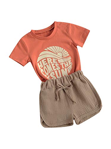 Image of fhutpw Baby Boys 2Pcs Summer Outfits Short Sleeve T-Shirt Tops Elastic Waistband Shorts Set Toddler Clothes