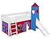 Lilokids Lit surélevé ludique IDA 4105 90x200 cm Spiderman - Lit surélevé évolutif Blanc laqué - avec Tour, Toboggan et Rideaux