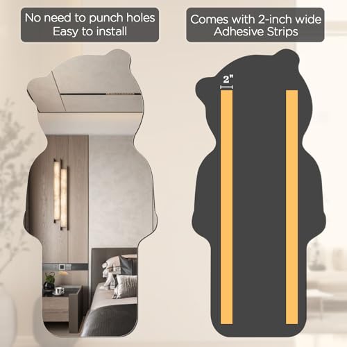 Image of iCAGY Acrylic Full Body Mirror - Self-Adhesive Shatterproof Wall Mirror, Ultra-Thin 0.06 inch Lightweight for Home Gym, Bedroom, Closet Door - Frameless Easy Install (1, Bear, 20 inch W x 57 inch L)