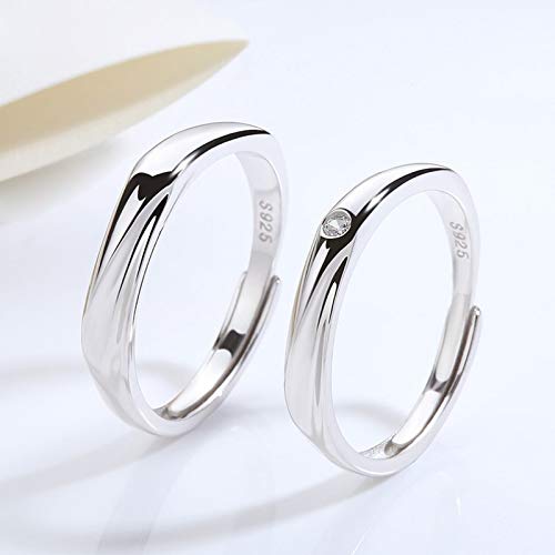 Alliance argent brillant mariage et bague réglable zircone 2PCS - 3
