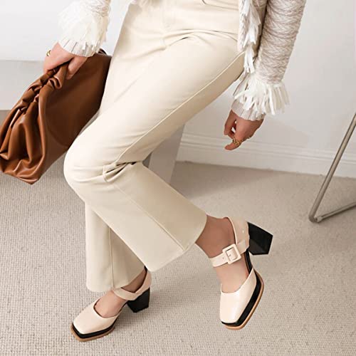 CoceMoce Chunky High Heel Platform Pumps for Women Square Toe Ankle Strap Red Patent Leather Dressy Shoes Stylish Comfy Evening Party Wedding Business Ballroom Dancing4