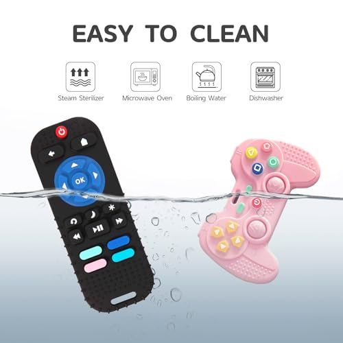 Image of Hooku 2 Pack Remote Teether for Baby, Silicone Teethers for Babies 6-12 Months, Baby Teething Toys for Babies 0-6 Months, Remote Control Toy, Infant Gifts for Boys Girls