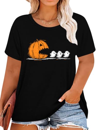 Ithalt Plus Size Halloween Shirt Women Ghost T Shirt Fall Short Sleeve Top