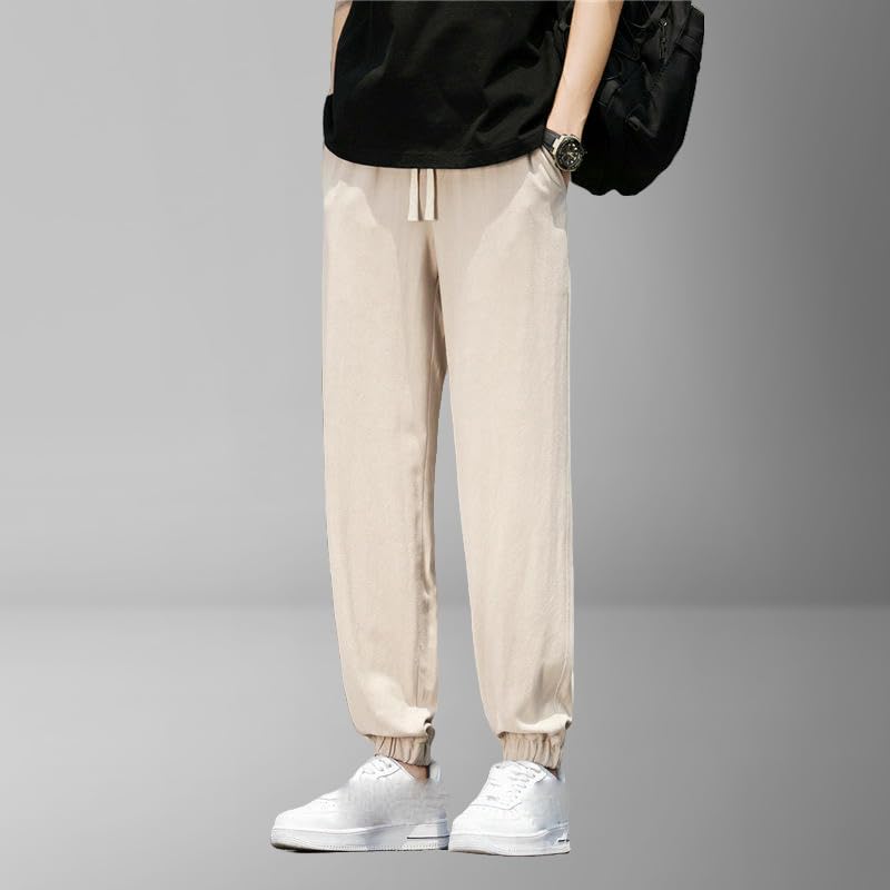 Men's Summer Thin Solid Loose Trendy Nine-Tenths Linen Jogger Casual Pants3