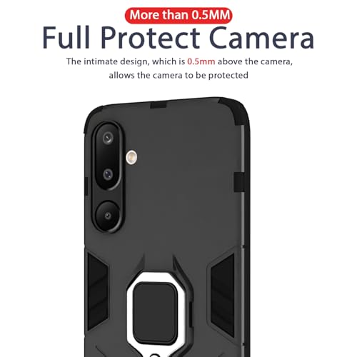 Image of Pikkme Back Cover for Samsung Galaxy M16 5G | 360 Protection Case | Ring Holder Stand D5 Tough Armor Bumper Case (Black)