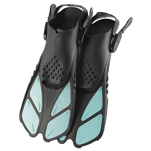 XMsound Adjustable Buckles Open Heel Swim Flippers Travel Size Short Swim Fins for Snorkeling Diving Adult Men Women (Large)