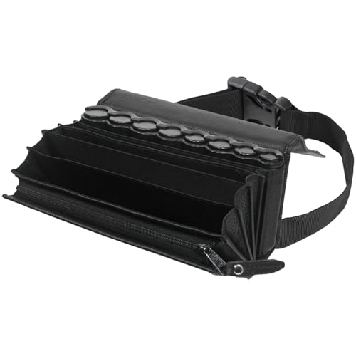 HMF Cartera de Camarero de Cuero, Monedero Profesional con Cambiador de Monedas Euro y Correa de Transporte | con Compartimento con Cremallera | 20,5 x 6,5 x 10 cm | Negro