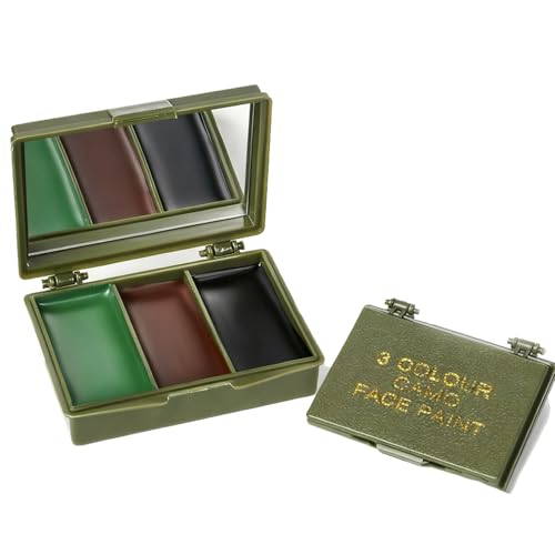 Virecose Maquillage de camouflage Crème, Peinture Camouflage 3 Couleurs Noir, Olive, Marron, Palette de Peinture Compacte pour Visage de Camouflage avec...