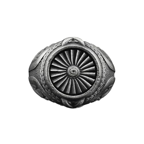 BySilverStone - Plane Turbine Handmade Sterling Silver Mens Signet Ring, Airplane Engine Unique Signet Ring, Propeller Silver Men Jewelry, Rings for Men