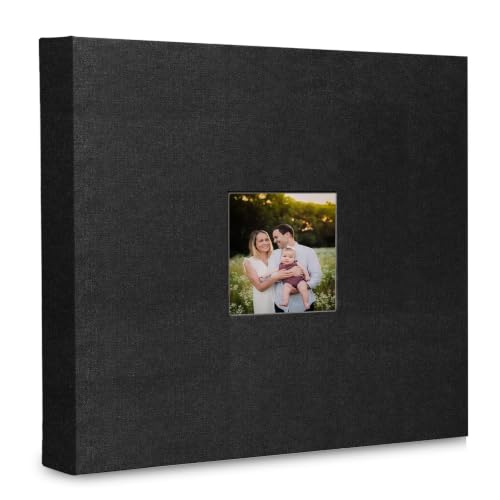 Álbum de fotos J.west de 12 x 12 pulgadas, con cubierta de lino y anillas de tres anillos, incluye 35 fundas plásticas y 70 páginas en blanco para scrapbook, álbum de recuerdos DIY para viajes, bodas, aniversarios y familia, color negro miniatura 2