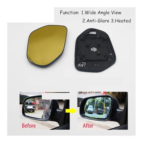 Cristal de espejo retrovisor lateral con lente dorada visión gran angular para Prius 2