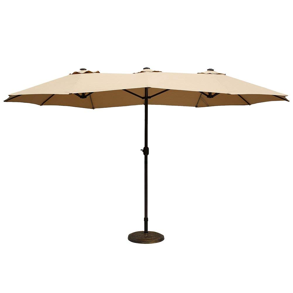 Diaotec Le Papillon 15 ft Market Outdoor Umbrella Double-Sided Patio Umbrella with Crank, Beige