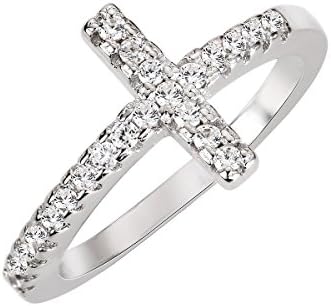 CloseoutWarehouse Cubic Zirconia Christian Sideway Cross Ring Sterling Silver Size 4