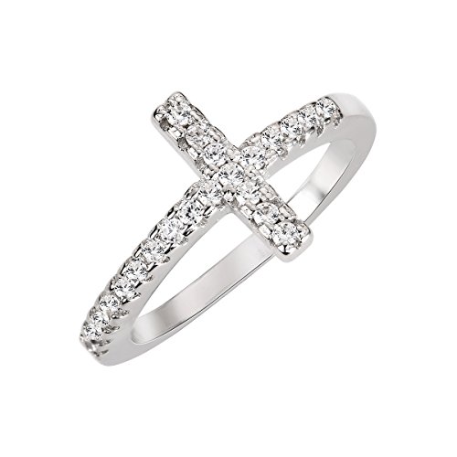 CloseoutWarehouse Cubic Zirconia Christian Sideway Cross Ring Sterling Silver (Comes in Colors)