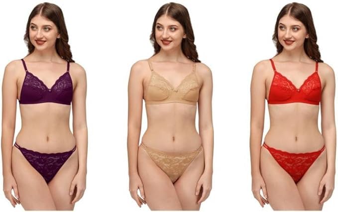 Women's Bra & Panty Set, Multicolor Matching Lingerie Set with Lace Design, Adjustable Shoulder Straps, Coordinated Bikini Style Bottoms-image-44