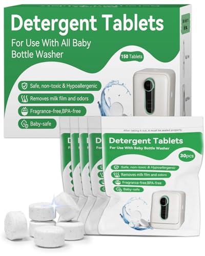 IAGREEA 150 PCS Detergent Washing Tablets, Bottle Washer Tablets for Baby Brezza, GROWNSY, Momcozy Bottle Washers, Natural Formula, Highly Effective Cleaning, Efficiency Removes Milk Residue & Odor