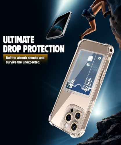 Image of WOW IMAGINE Transparent Back Cover Case for iPhone 16 Pro Max | Flexible Built-in Slim Card Pockets Wallet | 360 Camera Protection TPU | Soft Silicone Mobile Cover - Transparent