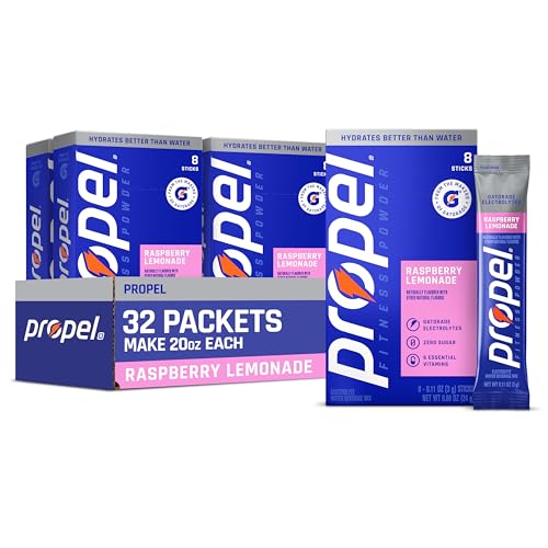 Image of Propel Electrolyte Powder Drink Mix, Raspberry Lemonade, (32 Servings), Zero Sugar, Enhanced Water Beverage, Gatorade Electrolytes, Vitamins, No Added Colors, No Artificial Flavors, Hydration