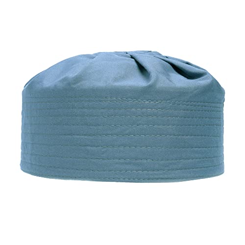 TheKufi Pigeon Blue Pleated-top Solid Color Fabric Kufi Prayer Skull Cap Kufi Hat Tabligh Topi (L- 23
