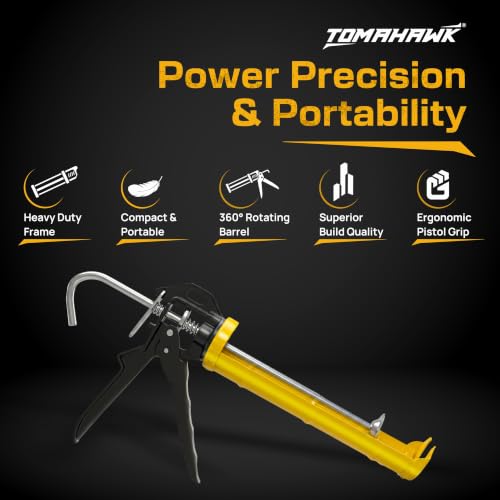 Image of TOMAHAWK TCG-42 Heavy Duty Caulking Gun | 18:1 Thrust Ratio | 2000N High Pushing Power | Ratchet Pushing Rod | Professional Sealant Applicator for Silicone, Adhesive & Construction Sealants