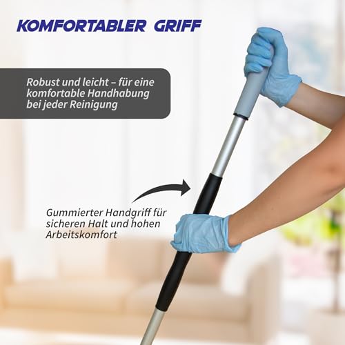 G.I.V. - Reinigungstechnik Bodenwischer Set Teleskopstiel 96-180cm mit gummiertem Handgriff + Klapphalter & 5X Chenillemopp Bezug 40cm - Wischbezug - Wischer für Bodenreinigung - Wischmopp mit Stiel – Bild 5