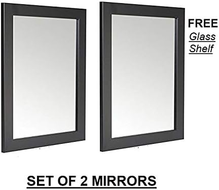 Creative Arts n Frames Decorous Framed Wall Mirror with Multi Purpose Glass Shelf/Tray/Rack/Organizer || Mirror with Shelf || Fiber Wood Made || Mirror Size - 18x24 || (1) (Sober Black, 2)