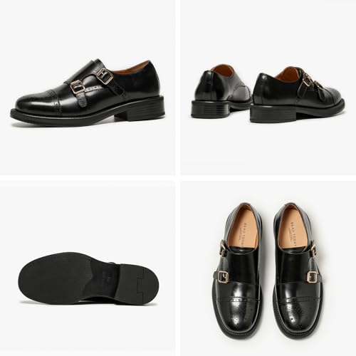 Image of BEAU TODAY Women Monk Strap Loafers Cap Toe Business Causal Loafer Shoes
