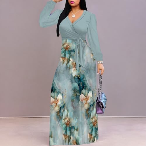 Image of Wrap Dresses for Women 2026 Elegant Maxi Dress Formal Plus Size Wedding Guest Dress with Belt