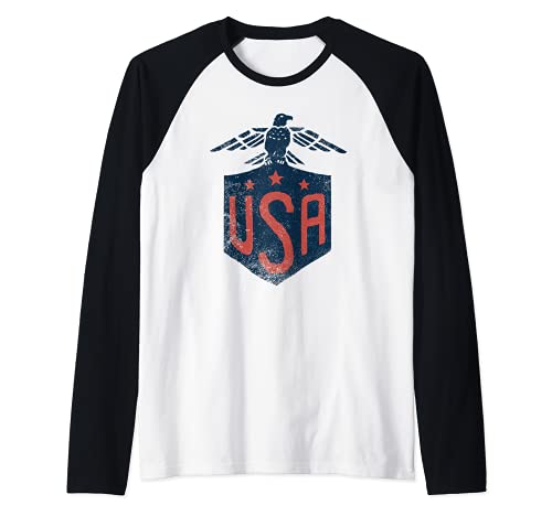 Trendy USA Hand Drawn Raglan Baseball Tee, Black
