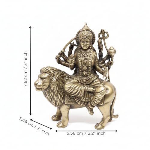 Image of eCraftIndia Golden Brass Goddess Durga Maa Idol Sitting On Lion Statue | Durga MATA Murti for Pooja Mandir Home Temple