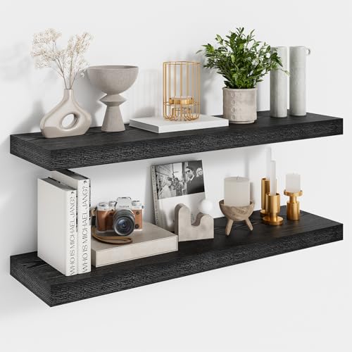 Feihorrm Schweberegal, Wandregal 2er Set, Regal 60cm Breit, Wandregale 16.5cm Tief, Regal Wand aus MDF Holz, für Badezimmer, Küche, Schlafzimmer, Wohnzimmer, Schwarz, 60 x 16.5 x 3.1 cm