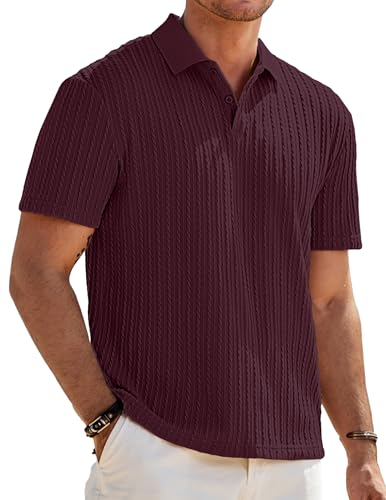 Image of JMIERR Mens Casual Polo Shirt Summer Short Sleeve Vacation Button Beach Knit Stretchy Golf Shirts