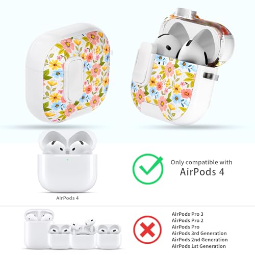 Image of for AirPods 4 Case with Safty Lock & Phone Stand,Cute Floral Pattern Style | PC & TPU Dual Layer Protective Cover with Keychain & Cleaner Pen for Apple AirPod 4th Generation 2024 Women (Dahlia)
