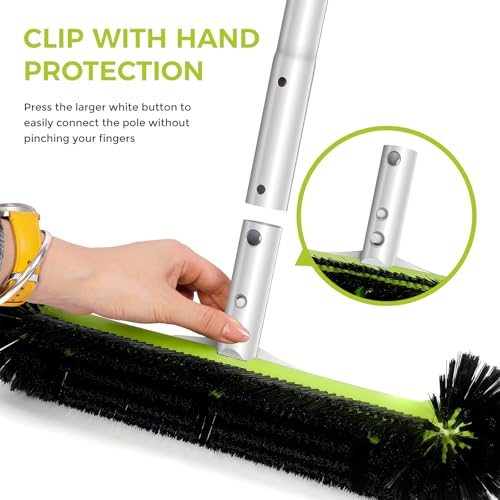 BoxedHome Pool Brush Head with Round Ends,Heavy Duty Pool Brushes for Cleaning Pool Walls, Floors Steps & Corners, 17.5" Pool Brush with Sturdy Aluminum Handle & Durable Nylon Bristles