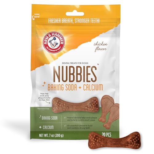 Arm & Hammer for Pets Nubbies Dental Treats for Dogs with Baking Soda & Calcium, Treat Chews Help Fight Bad Breath, Plaque & Tartar without Brushing, Chicken Dog, Sm Size, 20 Pcs (Packaging may vary)