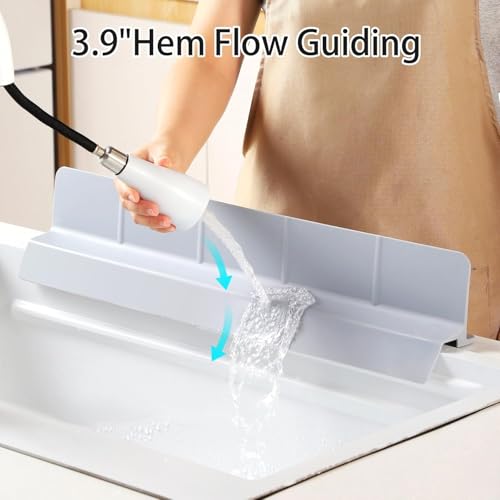 Silikon-Spritzschutzmatte für Küchenspüle, 58 cm - Selbstentleerend mit hoher Schutzkante & 7 starken Saugnäpfen, für Badezimmer & Kochinsel, Grau